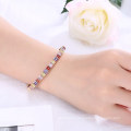 Simple Design Colorful Cubic Zirconia Open Bracelet Bangle in Gold